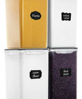 Big Ol 7 Qt Tall Food Storage Canisters Set Wide And Deep Airtight Pantry Containers For Flour And Sugar 4 Piece Plastic Storage Jars with contents