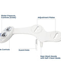 LUXE Bidet NEO 120 white non-electric toilet-seat attachment with single rear wash nozzle and manual water controls.