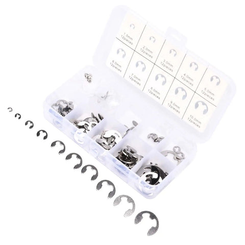 120 Piece Stainless Steel Snap Ring Set For Shaft Positioning And Engine Piston Connecting Rods E Type Retaining Rings Assortment in box