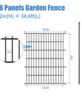 16 Panel Garden Fence With Gate, Rustproof Metal Fence Panels For Yard, 32 Inches High By 37 Point 8 Feet Long, black coated