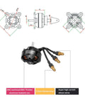 Diagram and front view of Surpass High Performance 2204 1400KV 14 Pole Brushless Motor For RC Airplane Fixed Wing With 12 Slot Hi Torque CNC 6061 T6 Aluminum Heatsink High Purity Copper Windings ABEC5 Oversized Bearings Precision Balanced Rotor For Maximum RPM.