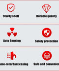 Icons highlighting features of 5 Pack Automatic Fire Extinguisher Guide Rail Mount Thermal Sensor Heat Activated Aerosol Suppression System.