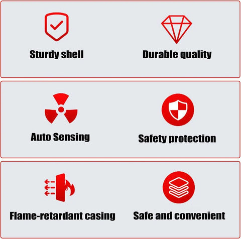 Icons highlighting features of 5 Pack Automatic Fire Extinguisher Guide Rail Mount Thermal Sensor Heat Activated Aerosol Suppression System.