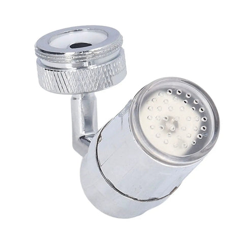 Maqulae LED Water Faucet with Temperature Control, 3/4in External Thread chrome faucet head with threading detail.