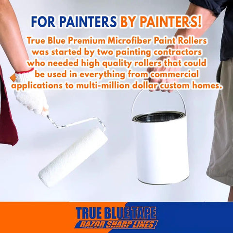 Person holding paint roller and can, 4 Inch Top Notch Microfiber Paint Roller Covers For All Surfaces, Pro Grade 3/8 Inch Nap
