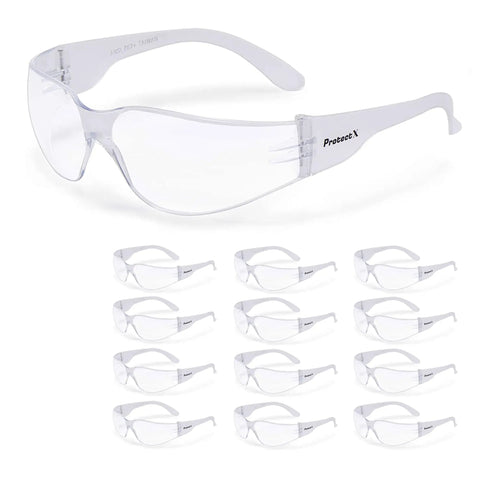 12 Pack Clear Anti Fog Safety Glasses With Wraparound Lenses, ANSI Z87.1 Impact Resistant Eye Protection For Work
