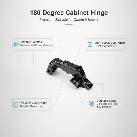 180 Degree Straight Arm Cabinet Hinge For Full Overlay Doors With Soft Close Damping Built To Last Heavy Duty Corner Kitchen Hardware