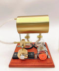 Hands-On Mini Steam Engine Generator Kit For Adults with brass boiler and piston on wooden base, educational model