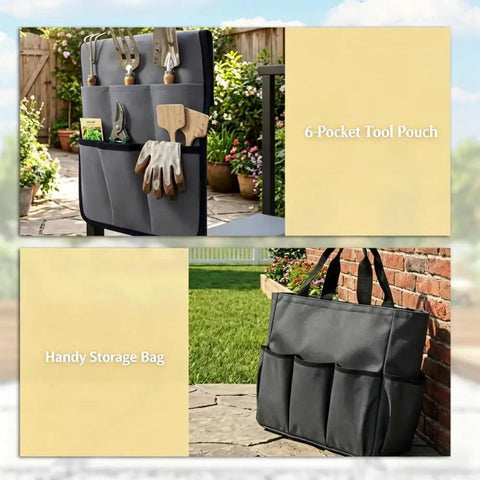 Close-up of 6-pocket tool pouch and storage bag for 2 In 1 Garden Kneeler And Seat With Thick Cushion And Tool Pouch