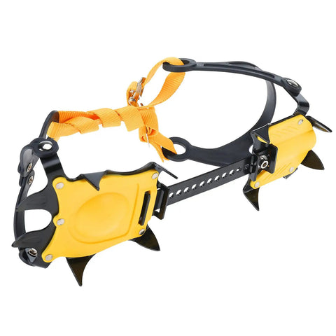 Grippy Anti Slip Ice Crampons With 10 Teeth Stainless Steel Snow Grips shown in yellow and black for traction on ice.