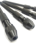 Close view of matte black Pin Chuck Collet Vise Set For DIY Jewelry Making And Hobby Machining 4 Piece Hand Tool Kit