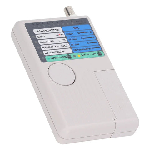 4 In 1 Cable Tester With Quick Response Detachable Modules For Network Telephone BNC USB RJ11 RJ45 And Coaxial Cables Meter Includes BNC Adapter Portable Handheld Tool For Tech Pros, white ABS body