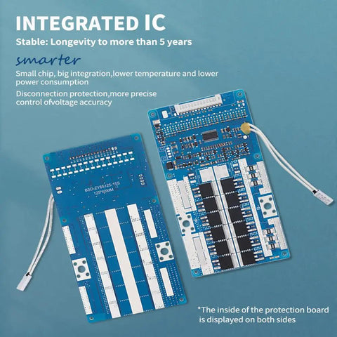 Slick 8S Battery Management System 28.8V 30A Lithium Battery Protection Circuit with integrated IC board, showing both sides of the circuit.