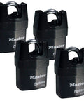 Four High Security Pro Series Padlocks With Eight Keys Keyed Alike BumpStop Technology Heavy Duty Industrial Lock Set