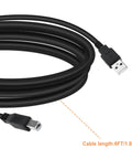 Heavy Duty 6 Ft Usb Cable Replacement For Provo Craft Cricut Personal V1 Crv001 Cutting Machine, black, showing USB A and B ends.