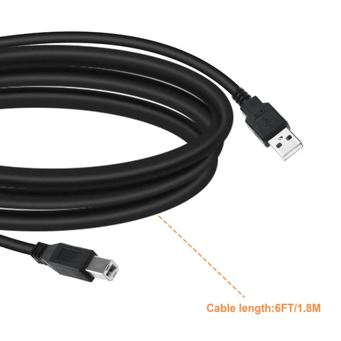 Heavy Duty 6 Ft Usb Cable Replacement For Provo Craft Cricut Personal V1 Crv001 Cutting Machine, black, showing USB A and B ends.
