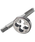 Close-up of Left Hand M10 X 1.0 Tap And Die Set High Speed Steel Threading Kit for reverse thread repair and machining.