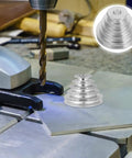 Premium Hardcore Heavy Duty Multi V Groove Aluminum Drill Press Pulley Step Belt Drive Sheave on workbench with drill.