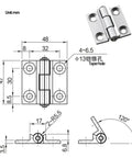 Heavy Duty 120 Degree Limit Hinge For Industrial Electrical Machinery And Automation Hardware with compact dimensions and design details.