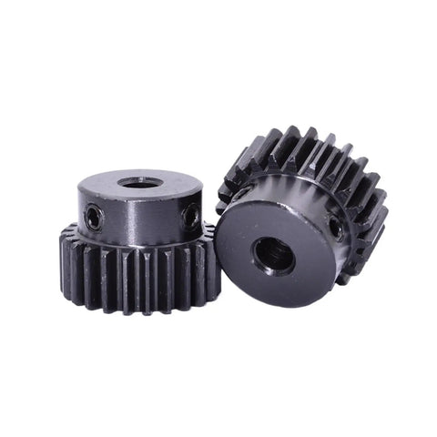 Heavy Duty Gear Pinion and Spur Gear Set in Black Finish Built To Last, 1M Teeth Options, showing 8mm bore detail, black finish