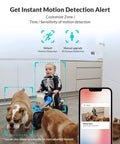 AI motion detection on 1080P Indoor Pet Cam with 2-way audio, night vision, child and pets visible