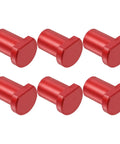 Six Piece Aluminum Workbench Dog Clamp Set With Low Profile Table Stops And Scratch Resistant Design, red clamps displayed