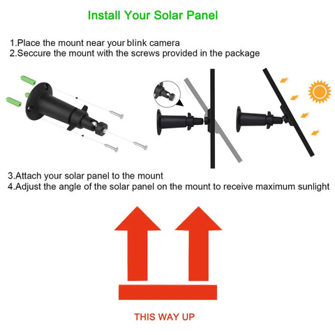 Installation guide for 3 Pack Solar Panel Kit For Blink Outdoor 4th Gen And 3rd Gen XT3 XT2 Cameras with adjustable mount