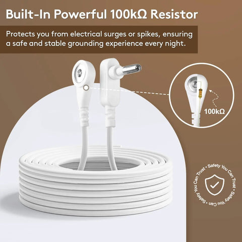 Graphene Grounding Mat For King Bed conductive cord with 100kΩ resistor for safe and stable grounding for deep sleep and stress relief.