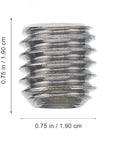 Close-up of a single stainless steel screw with dimensions, part of the Industrial Grade 300-Piece M3 To M8 304 Stainless Steel Hex Socket Set Screws With Oval Cup Point Internal Drive, Pro Grade Screw Assortment Kit For Industrial And Mechanical Projects.