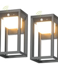 Two solar powered wall lights with motion sensor and dusk to dawn auto on, waterproof anti-rust exterior fixture, two pack.