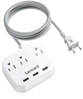 2 Prong To 3 Prong Outlet Adapter With A 6.6 Ft Braided Extension Cord, Polarized Plug, Three AC Outlets And Three USB Ports