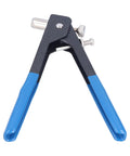 Rivet Nut Gun Kit With Mandrels M3 To M8, 86 Piece Manual Hand Riveter Set With Wrench, blue grip, close-up view.