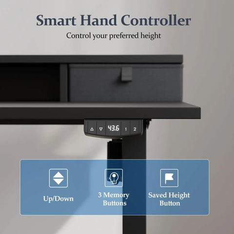 Klicelor 48X23 Inch Electric Standing Desk With Drawers Adjustable Height Smart hand controller with height display.