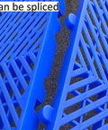 Close-up of blue Reusable Plastic Pallet System with Nestable Modular Trays and Grid Design for Wet Areas.