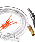 Portable Hand Fuel Transfer Pump Siphons Gasoline And Diesel Fast Up To Three Point Five Gallons Per Minute With Nine Foot Hose Brass Tip Weight And Pinch Clip Go To Gear For Cars Boats Mowers And Home Emergency Use in clear tubing with brass tip and pinch clip visible.