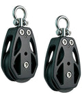 Two Pack 35mm Pulley Block Snatch Block Set Lockable 360 Degree Swivel Beefy Heavy Duty Silent Nylon Wheel With T316 Stainless Steel For Home Gym Cable Machines Hoist Setup And Wire Rigging, two black pulley blocks
