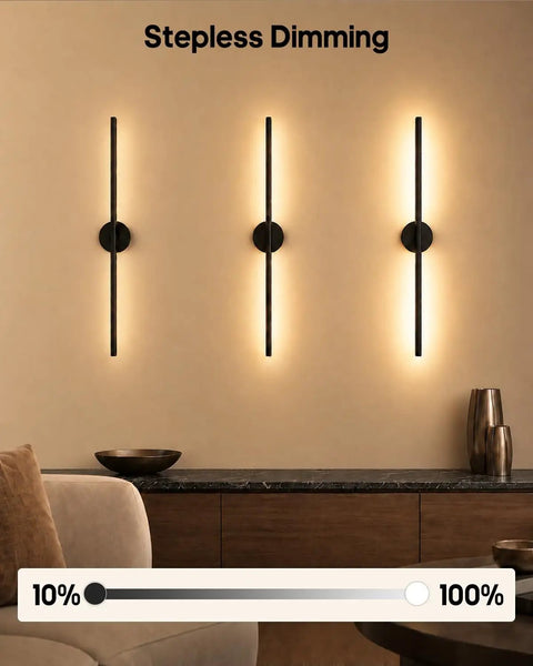 Battery Operated Wall Sconce Set of 2, 3000K & 9RGB Wireless Wall Light displaying on a wall with stepless dimming feature.