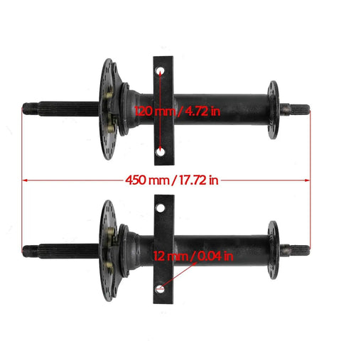 Beefed Up Heavy Duty 34 Inch Rear Axle Differential Shaft 16T With 3 Hole Wheel Hub Spacing 78mm And 156mm 860mm Long Drive Axle For Go Karts Golf Carts ATVs Quad Bikes Buggy Trikes And Electric Vehicles viewed with measurement details