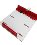 Universal Table Saw Crosscut Sled With Adjustable Aluminum Fence Provides Dead Nuts Accurate Cuts For Smooth Woodworking Projects Built Tough For Killer Precision During Every Cut, featuring red aluminum and white base.