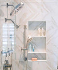 Bathroom with Neo 24-Inch Adjustable Shower Slide Bar For Handheld Showerheads in Oil Rubbed Bronze next to glass door shower