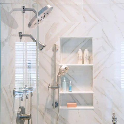 Bathroom with Neo 24-Inch Adjustable Shower Slide Bar For Handheld Showerheads in Oil Rubbed Bronze next to glass door shower