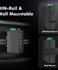 Industrial 5 Port Gigabit Ethernet Switch for DIN Rail and Wall Mount installed in panel