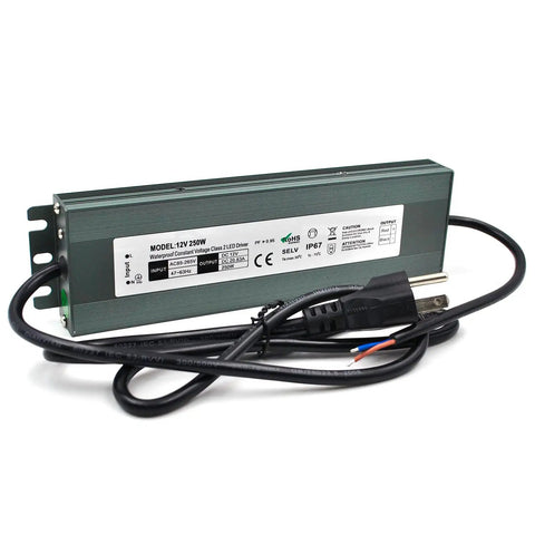 2 Pack LED Driver 12V 80W Waterproof IP67 Power Supply Transformer 90-250V AC to 12V DC Low Voltage Output with 3 Prong Plug Cable