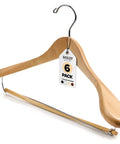 Natural Wooden Suit Hangers With Non Slip Bar And 360 Degree Swivel Hook For Men Heavy Duty Coat Hangers Smooth Finish Durable Closet Organizers Pack Of 6