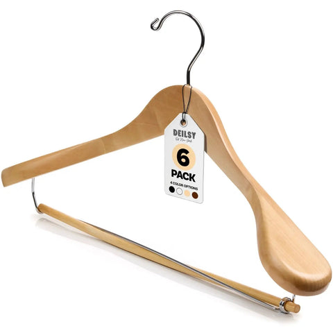 Natural Wooden Suit Hangers With Non Slip Bar And 360 Degree Swivel Hook For Men Heavy Duty Coat Hangers Smooth Finish Durable Closet Organizers Pack Of 6