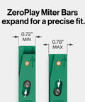 Premium Zero Play Table Saw Sled Kit featuring Adjustable Miter Bar, detailed measurement of 0.72" to 0.78" for precision fitting.