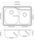 Diagram of 33x22x9 Inch 60/40 Offset Double Bowl Stainless Steel Kitchen Sink With Strainer And Dish Rack, 18 Gauge T304 Rust Resistant