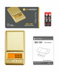 Mini Pocket Scale 100g 0.01g Digital Gram Scale With Cover Small Travel Ounce Scale bundle including batteries, scale, and manual.