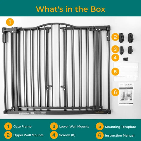 Extra Wide Windsor Arch Walk-Through Pet Gate 38.3 To 72 Inches Wide, 30 Inches Tall, Hardware Mounted, Easy Install Dog Gate unboxed