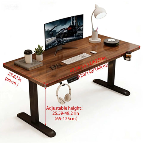 Top Shelf Electric Height Adjustable Computer Desk Featuring Memory Presets And Smooth One Touch Operation Crafted For Hardcore Gaming Tables Or Chill Grind Ready Home Office Standing Workspace with brown finish.